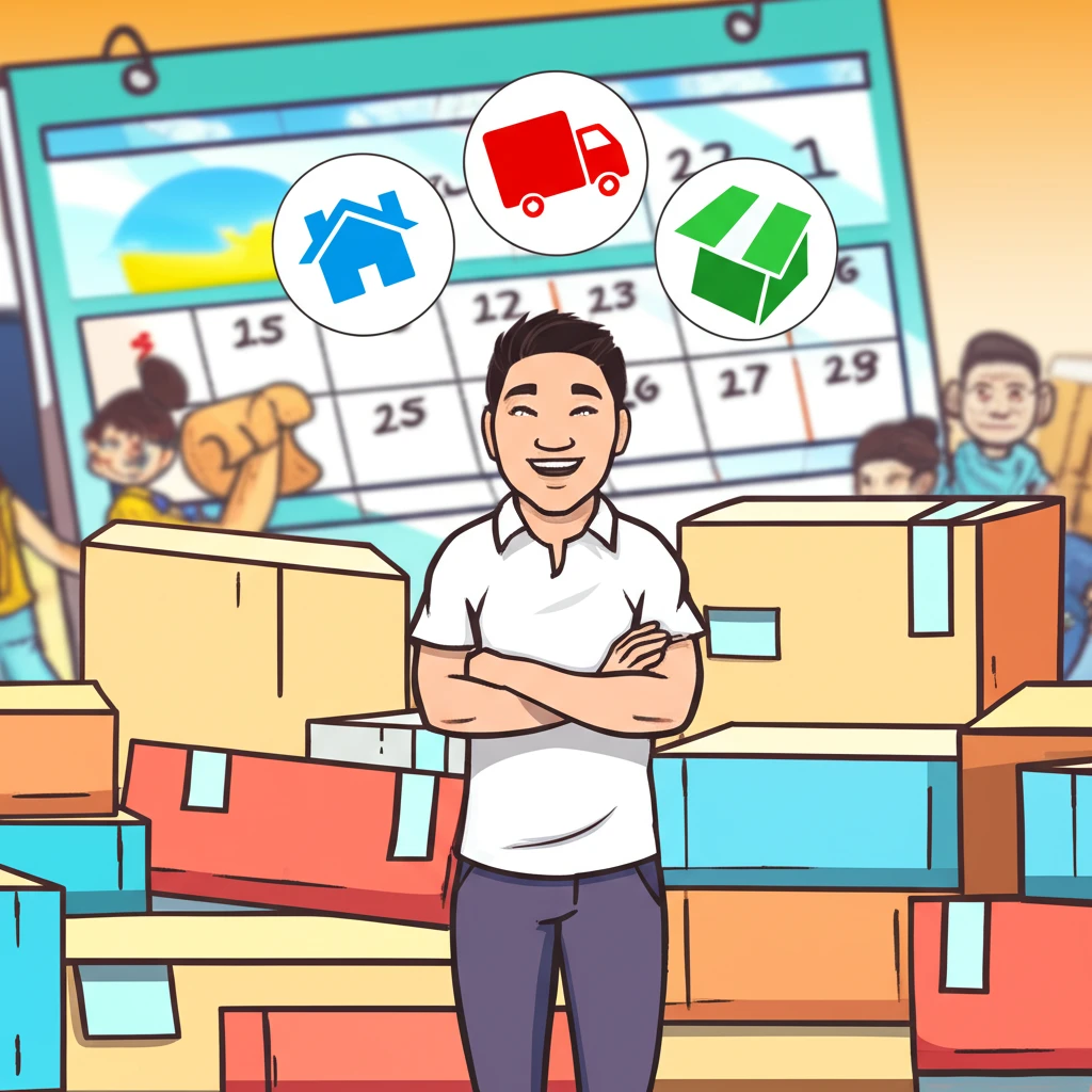 이사 트럭 및 이삿짐 정리 모습